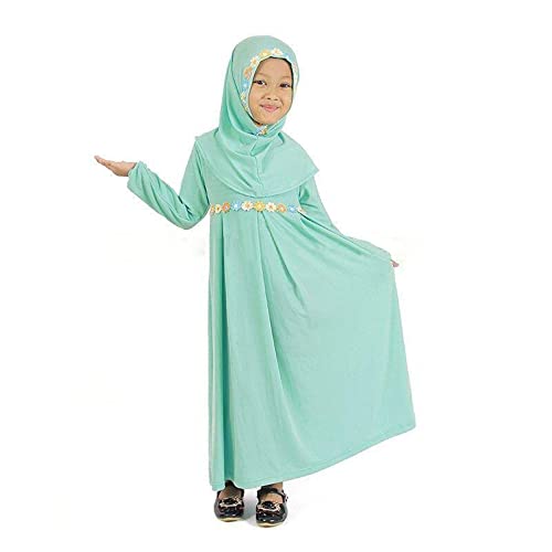 sujinxiu Muslimisches Kleid mit Hijab für Mädchen, islamisches Gebetskleid im Patchwork-Stil für Mädchen, Ramadan Abaya für Mädchen in voller Länge, langärmliges Kleid von sujinxiu