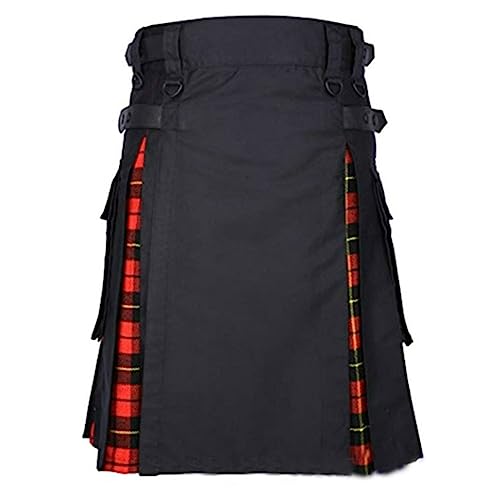 sujinxiu Schottland-Röcke für Herren, traditionelle Schottische Vintage-Kleidung, Moderne Hybrid-Kilts aus Baumwolle und Tartan, schottischer Utility-Kilt mit Cargotaschen von sujinxiu