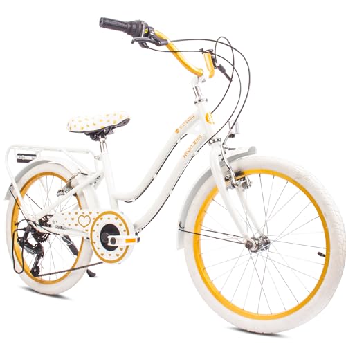 Heart Bike Fahrrad 20 Zoll Radgröße zur Auswahl 6 Gang Shimano Kinderfahrrad Kinderrad für Mädchen von 6 bis 10 Jahre verstellbare (Weißgold, 20 Zoll) von sun baby