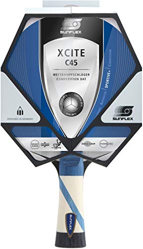 Sunflex Erwachsene Wettkampfschläger XCITE C45 | Mehrfarbig | ITTF zertifizierter Mikado-Belag | konkave Griffform | Präzision und Ballkontrolle von Sunflex