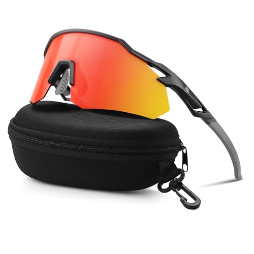 suoso Schnelle brille-Polarisiert-Sportbrille-TR90 Rahmen-MTB-Fahrradbrille für Herren und Damen-Sport Sonnenbrille-UV400 Schutz-Sport für Fahrrad/Ebike/Laufen,Rot verspiegelte von suoso