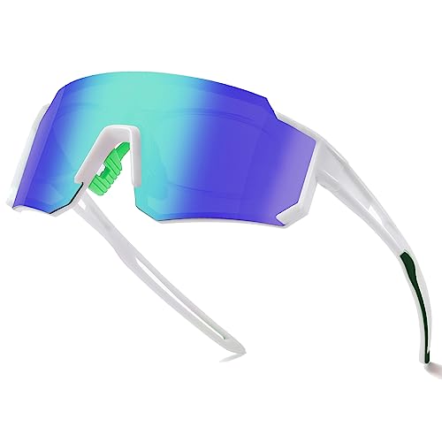 suoso Sportbrille-Sonnenbrille Herren-Damen-Fahrradbrille-Sunglasses men-Polarisiert-UV400-Damen-Ski Sonnenbrille-Schnelle Brille Rave-Radfahren-Fahrrad-Angeln-Rennrad brille 5-Weiß Grün von suoso