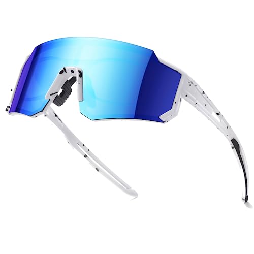 suoso Sportbrille-Sonnenbrille Herren-Damen-Fahrradbrille-Sunglasses men-Polarisiert-UV400-Damen-Ski Sonnenbrille-Schnelle Brille Rave-Radfahren-Fahrrad-Angeln-Rennrad brille 3-Weißes Eis Blau von suoso