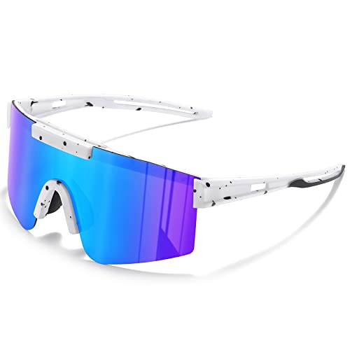 suoso Sportbrille-Sonnenbrille Herren-Damen-Fahrradbrille-Sunglasses men Polarisiert UV400 Damen Ski Sonnenbrille Schnelle Brille Rave Radfahren Fahrrad Angeln Blau und weiß von suoso