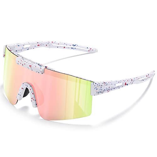 suoso Sportbrille Polarisiert Radsportbrillen Fahrradbrille Schnelle brille für Herren Damen Sport Sonnenbrille UV400 Klar Laufbrille für MTB Rennrad Fahrrad Ski Rave Pulverweiß von suoso