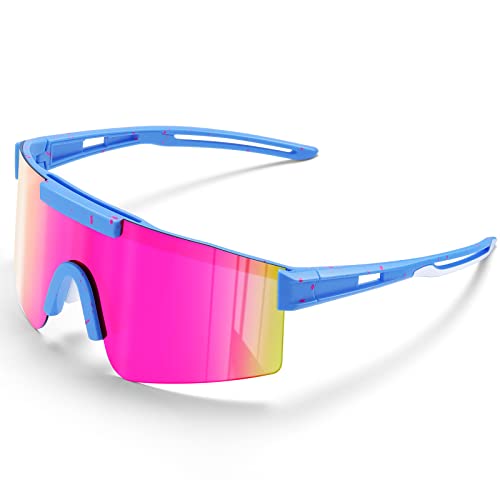 suoso Sportbrille Polarisiert Radsportbrillen Fahrradbrille Schnelle brille für Herren Damen Sport Sonnenbrille UV400 Klar Laufbrille für MTB Rennrad Fahrrad Ski Rave Blau Rosa von suoso