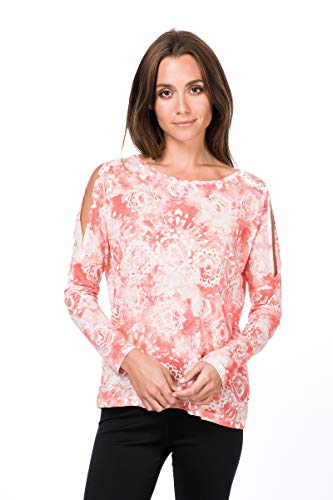 super.natural Bedrucktes Damen Langarm Shirt, Mit Merinowolle, W JONSER LS PRINTED, Größe: XS, Farbe: Weiß/Rosa von super.natural