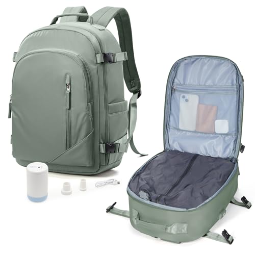 suradar Vakuum Rucksack Handgepäck Vacpack, Vakuum Backpack Travel Airbag Rucksack mit Vakuumsystem für Easyjet Handgepäck 45x36x20 Reiserucksack für Flugzeug Herren und Damen Armeegrün von suradar