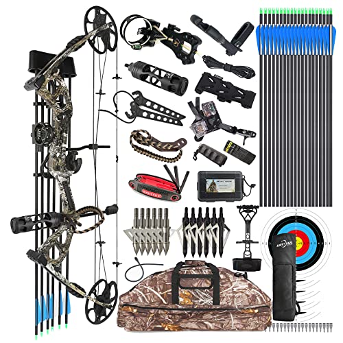 surwolf Compound Bogen Kit,Jagd und Targeting,Wurfarm Made in USA,Zuggewicht 0-70lbs einstellbar,Zuglänge 9"-31",bis zu IBO 325FPS Geschwindigkeit,Paket mit Bogenschießen Jagdzubehör (Tarnfarben) von surwolf