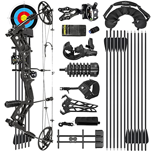 surwolf Compoundbogen Set 30-70 lbs Bogenschießen für Erwachsene Anfänger, Jagdbogen Pfeile Set Sportbogen Jagd Bogen (Schwarz Set 1) von surwolf