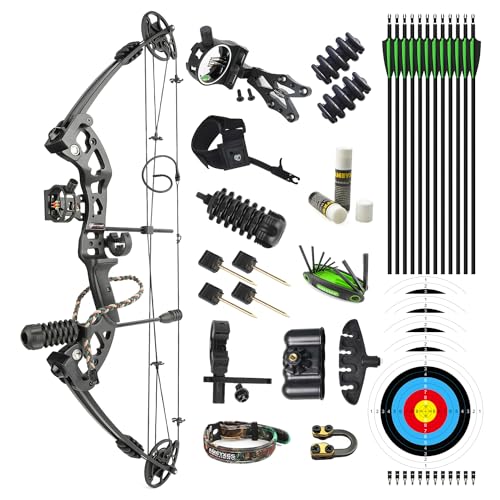 surwolf Compoundbogen Set Bogenfischen 30~55LBS Einstellbare, Bowfishing Reel,Bogen und Pfeil Set Jagdbogen für Erwachsene Jugend Angeln Jagd, Zielschießen,Rechts&Links Hand (Links, schwarz set2) von surwolf