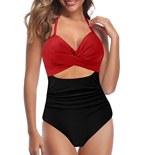 sutelang lurryly Badeanzug Damen Bauchweg, Shape Badeanzug Damen Push Up, Bauchkontrolle Geraffter Badeanzug Sexy Neckholder V Ausschnitt High Waist Schwimmanzug Einteilige Bademode Swimsuit von sutelang lurryly