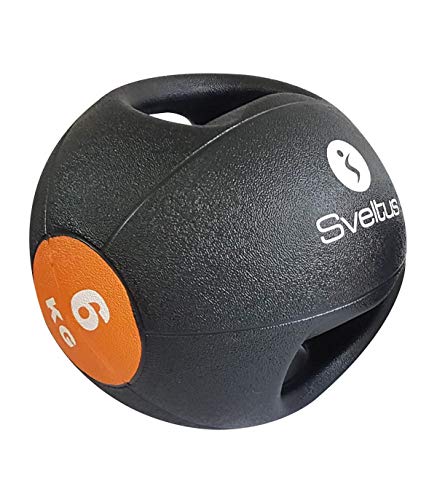 Sveltus Medizinball mit Griffen, Unisex, Erwachsene, Schwarz/Orange, (erhältliche Gewichtsgrößen: 4, 6, 8 und 10 kg) (6) von sveltus
