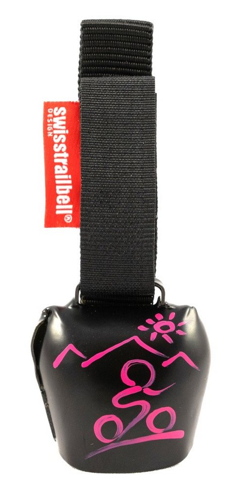 swisstrailbell Fahrradklingel Deep Black mit pinkem Mountainbiker, Trailbell, Bear Bell von swisstrailbell