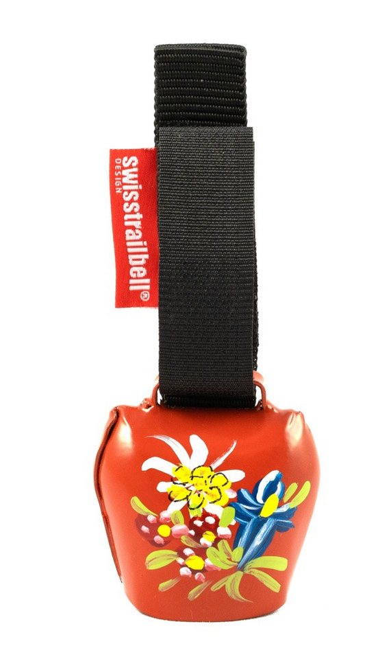 swisstrailbell Fahrradklingel Edition rot mit Alpenblumen, handgemalt, Trailbell, Bear Bell von swisstrailbell