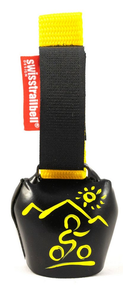 swisstrailbell Fahrradklingel Black mit gelbem MTB, gelbes Band, Trailbell, Bear Bell von swisstrailbell