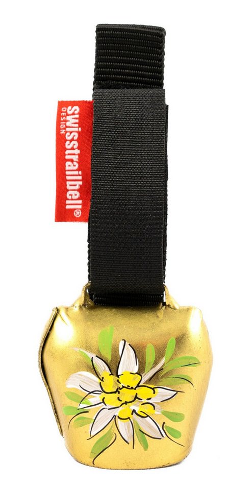swisstrailbell Fahrradklingel swisstrailbell® Fahrradklingel Edition Messing-Gold mit Alpen Edelweiß von swisstrailbell