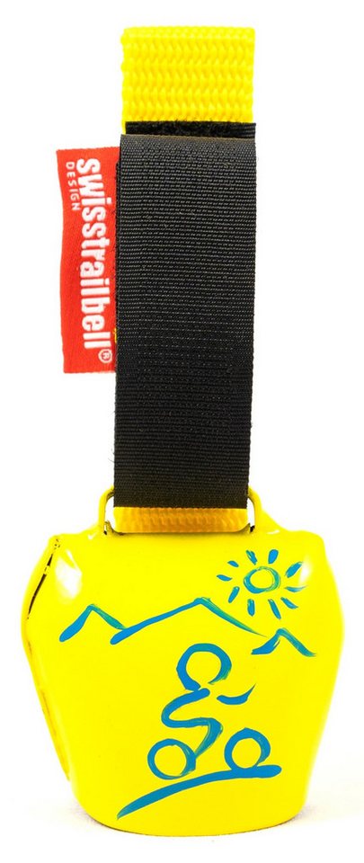 swisstrailbell Fahrradklingel Gelb mit blauem MTB, gelbes Band, Trailbell, Bear Bell von swisstrailbell