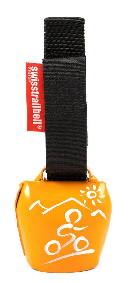 swisstrailbell Fahrradklingel fresh Colour: Orange mit weißem Mountainbiker, schwarzes Band von swisstrailbell