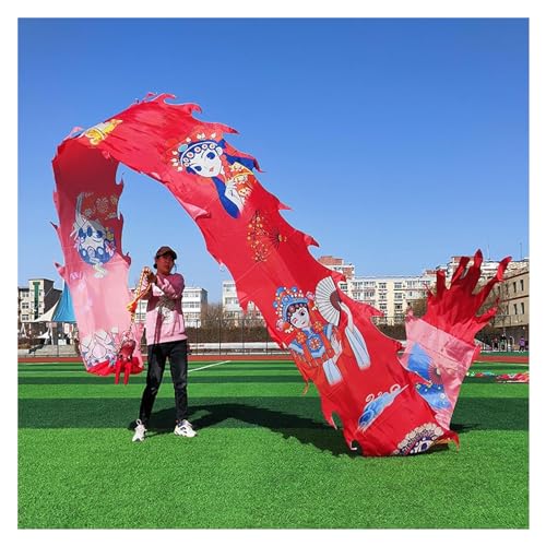 Drachentanz Band, Sport-Spinning-Drachentanz, Rhythmische Seidenband-Flaggen-Luftschlangen, chinesische traditionelle Tänzerin, fließende Fitness-Requisiten for Erwachsene ( Color : Red , Size : 10 m/ von sxpGBP