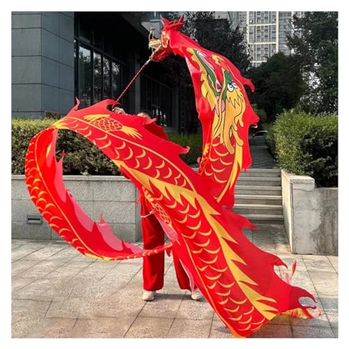 sxpGBP Bunte Drachenseide Flowy Spinning, Chinesischer Tänzer mit rotem Band for Fitnessübungen, schleudernder Drachenschuppen-Drachen mit Kopf und Schwingseil von sxpGBP