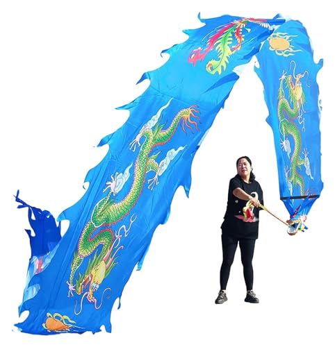 sxpGBP Chinesischer Drachentanz Band, Drachenkörper-Band, Buntes seidenartiges Drachenband for Anfänger, Folk-Parade-Luftschlangen mit wehender Flagge for draußen (Color : Blue, Size : 8 m/26ft Long) von sxpGBP
