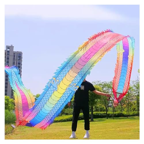 sxpGBP Drachentanz Band, Drachentanz-Streamer, Chinesischer schleudernder Tänzer-Regenbogen for Outdoor-Fitness, drehende Spielzeug-Drachen-Dekorationen (Size : 10 m/33ft Long) von sxpGBP