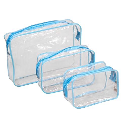szutfidy Transparente Kosmetik-Reisetaschen, transparente Aufbewahrungstaschen für Kosmetik, 3 Stück/Set, transparentes Kosmetiktaschen-Set, wasserdicht, tragbar, Make-up-Organizer, blau von szutfidy