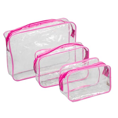 szutfidy Transparente Kosmetik-Reisetaschen, transparente Aufbewahrungstaschen für Kosmetik, 3 Stück/Set, transparentes Kosmetiktaschen-Set, wasserdicht, tragbar, Make-up-Organizer, rot von szutfidy