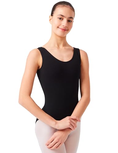 tanzmuster ® Ballettanzug Mädchen ärmellos - Lissy - aus weicher, atmungsaktiver Baumwolle Ballett Trikot Ballettbody in schwarz, 104/110 von tanzmuster