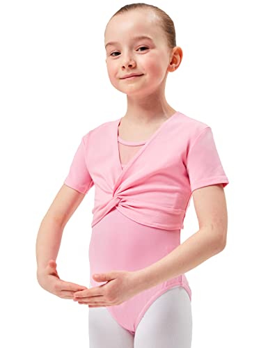 tanzmuster ® Ballettjacke Mädchen Kurzarm - Madita - aus sehr weichem Baumwollstoff Ballett Top zum Reinschlüpfen in rosa, Größe 104/110 von tanzmuster