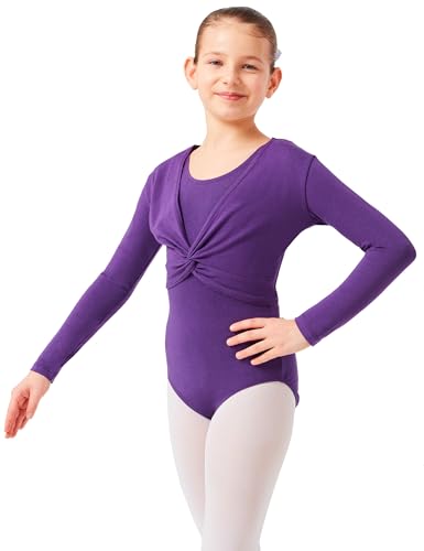 tanzmuster ® Ballettjacke Mädchen Langarm - Mia - aus sehr weichem Baumwollstoff Ballett Top zum Reinschlüpfen in lila, Größe 128/134 von tanzmuster