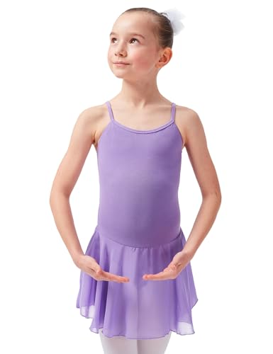 tanzmuster ® Ballettkleid Mädchen ärmellos - Maggie - aus weicher Baumwolle mit Chiffon Röckchen Ballettbody fürs Kinder Ballett in lavendel, Größe:140/146 von tanzmuster