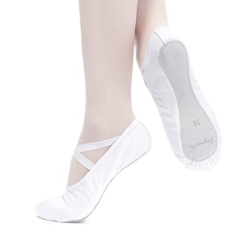 tanzmuster Ballettschuhe Damen - DANI - ganze Ledersohle- Weiß Größe 41 - Ballettschläppchen für Erwachsene - weiße Tanzschuhe fürs Ballett von tanzmuster