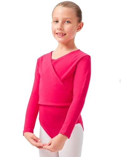 tanzmuster Ballett Wickeljacke Mädchen - Mandy - aus extra weichem Baumwollstoff - Ballettjacke zum Wickeln - pink, Größe:92/98 von tanzmuster