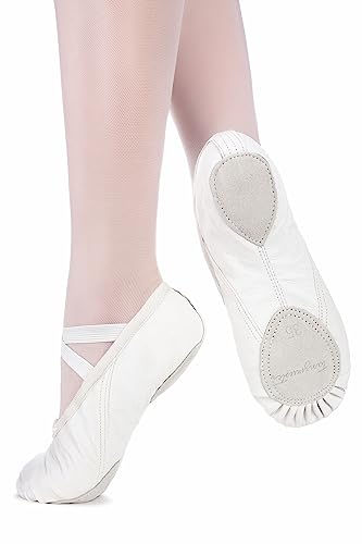 tanzmuster Ballettschuhe Mädchen - Toni - Leder - Geteilte Ledersohle - Ballettschläppchen für Kinder - weiße Tanzschuhe fürs Ballett, steinweiß, 30 von tanzmuster
