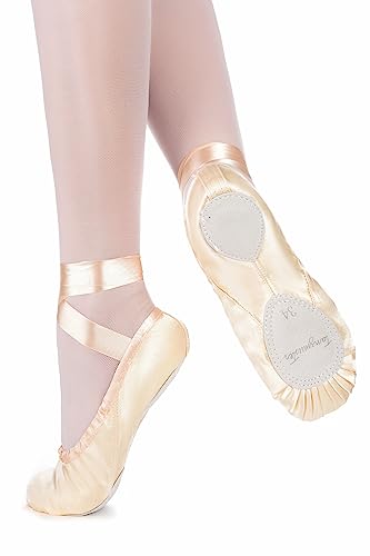 tanzmuster Ballettschuhe Damen - Sandy - Satin - Geteilte Ledersohle - Ballettschläppchen für Erwachsene - Tanzschuhe fürs Ballett - Champagner, 42 von tanzmuster
