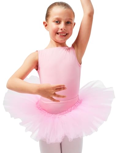 tanzmuster Ballettrock Mädchen Tutu - Pia - DREI Lagen Tüll weicher, Baumwollbund - Ballett Tuturock für Kinder in rosa, Größe:116/122 von tanzmuster