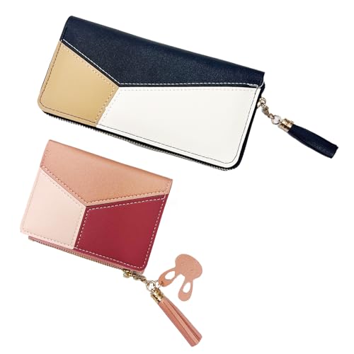 taobosec GeldböRse Damen, 2 Pcs GeldböRse Mini Kurzer Geldbeutel Frauen Und Lange Multifunktion Geldbeutel Zipper Brieftasche Mehrfarbig Portmonee Mit Vielen FäChern FüR Bargeld MüNze Und Karte von taobosec