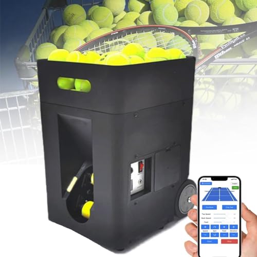 tbanvoo 50-Ball-Tennisballmaschine – Automatischer Tennisballwerfer FüR Training Und ÜBung, Vorprogrammierte Und Benutzerdefinierte ÜBungen, Fernbedienung Und App-Steuerung, Batteriebetrieben von tbanvoo