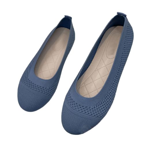 ticticlily Bequeme Schuhe Damen Runde Zehe Stricken Flache Schuhe Komfort Slip On Walking Kleid Schuhe für Frauen Weich A Blau 36 EU von ticticlily