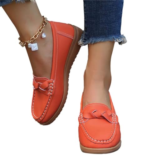 ticticlily Damen Loafers Mokassin Flache Schuhe Slip-On Mode Lässig Slipper Frauen Leder Bootsschuhe A Orange 38 EU von ticticlily
