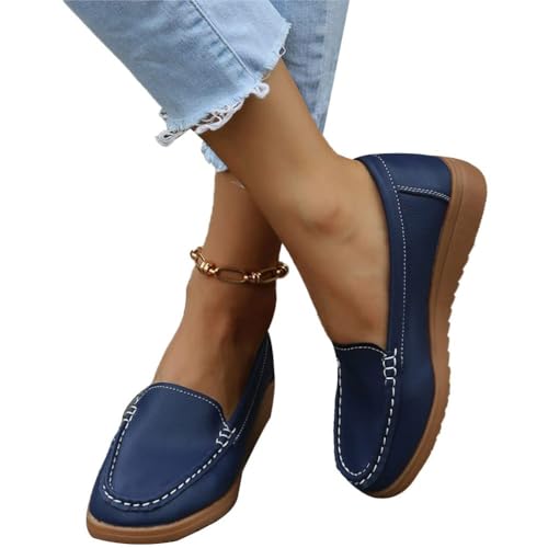 ticticlily Damen Loafers Mokassin Flache Schuhe Slip-On Mode Lässig Slipper Frauen Leder Bootsschuhe B Blau 35 EU von ticticlily
