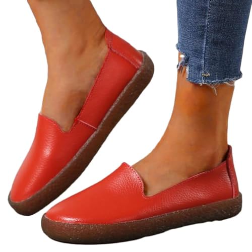 ticticlily Damen Loafers Mokassin Flache Schuhe Slip-On Mode Lässig Slipper Frauen Leder Bootsschuhe C Rot 39 EU von ticticlily