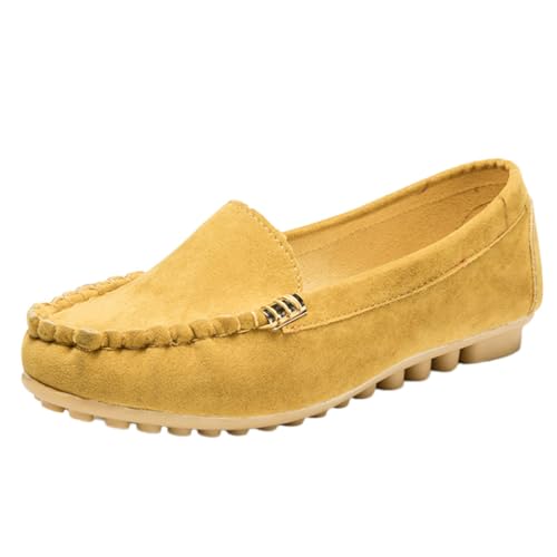 ticticlily Mokassins Damen Schuhe Sommer Slipper Vintage Weiches Leder Halbschuhe rutschfest Loafers Flache Schuhe Freizeit Lauflernschuhe A Gelb 43 EU von ticticlily