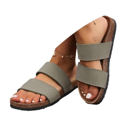 ticticlily Sandalen Damen Kork Fußbett Pantoletten Damen Flach rutschfest Sommer Badelatschen Flache Schuhe A Khaki 40 EU von ticticlily
