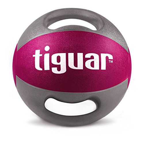 tiguar Medizinball mit Griffen 5 kg grau/lila Gewichte Bälle Krafttraining von tiguar