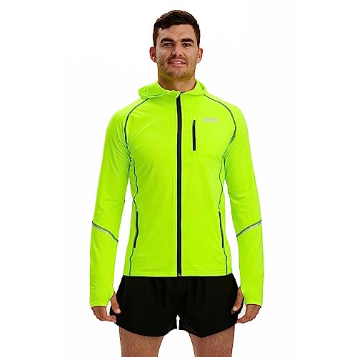 time to run Thermo-Laufjacke für Herren mit Frontreißverschluss Kapuze und Taschen L Limonengrün von time to run