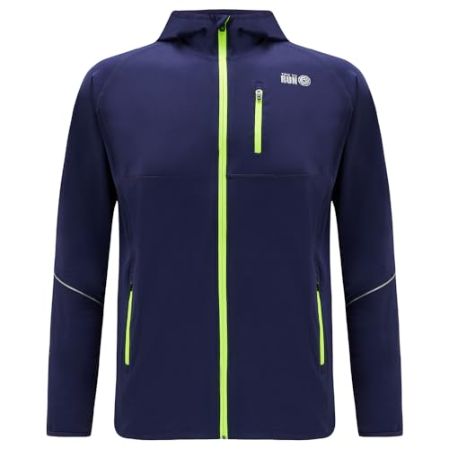 time to run Thermo-Laufjacke für Herren mit Frontreißverschluss Kapuze und Taschen M Peacoat von time to run