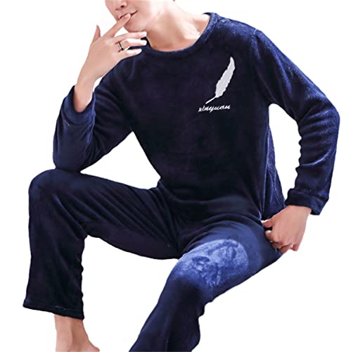 tinetill Herren Schlafanzug Warm Lang Pyjama Set Winter Langarm Shirt und Pyjamahose Schlafhose Zweiteilig Fleece Nachtwäsche Loungewear von tinetill